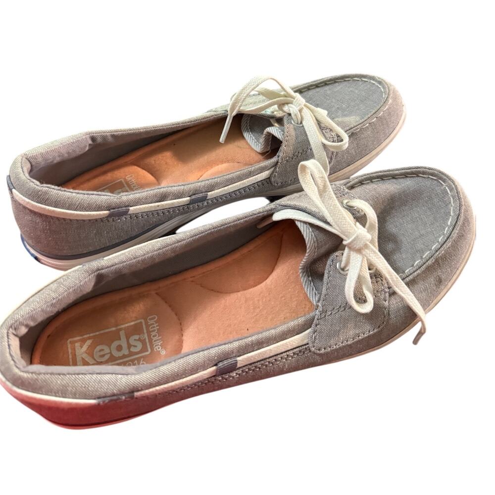 Keds Glimmer Ortholite Moc Toe Boat Shoes, Chambray Gray White, Women's Size 8